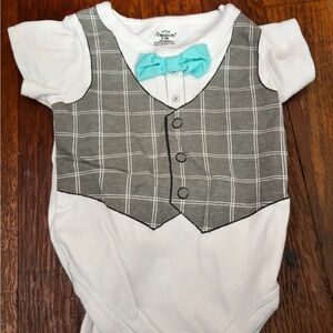 Charming Plaid Vest Bodysuit with Blue Bow Tie
